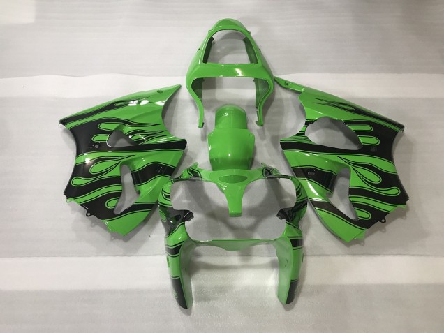2000-2002 Green & Black Flame Kawasaki ZX6R Fairings Canada 2000-2002 Green & Black Flame Kawasaki ZX6R Fairings Canada