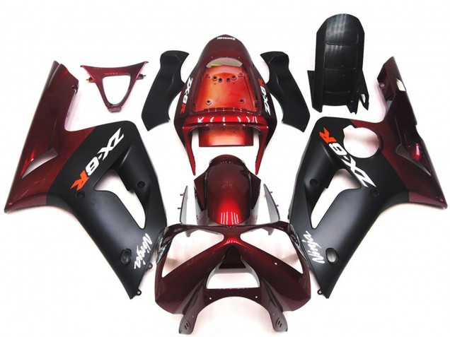 2003-2004 Matte Black and Maroon Kawasaki ZX6R Fairings Canada 2003-2004 Matte Black and Maroon Kawasaki ZX6R Fairings Canada