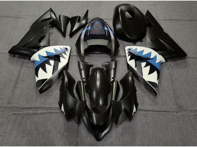 2004-2005 Matte Black and Light Blue Shark Kawasaki ZX10R Fairings Canada 2004-2005 Matte Black and Light Blue Shark Kawasaki ZX10R Fairings Canada
