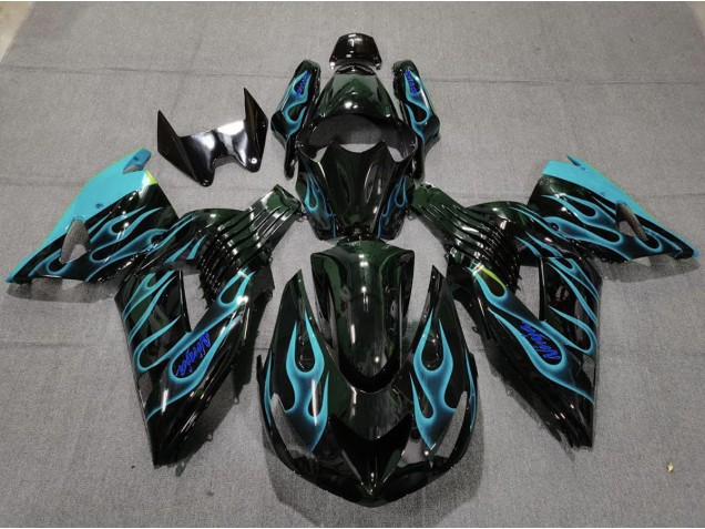 2006-2011 Light Blue Flame Kawasaki ZX14R Fairings Canada 2006-2011 Light Blue Flame Kawasaki ZX14R Fairings Canada