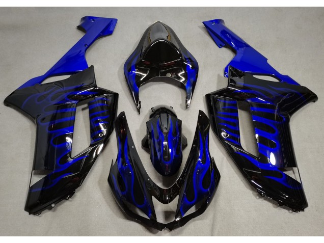 2007-2008 Gloss Black & Blue Flame Kawasaki ZX6R Fairings Canada 2007-2008 Gloss Black & Blue Flame Kawasaki ZX6R Fairings Canada