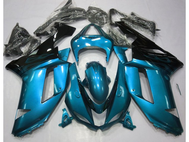 2007-2008 Gloss Light Blue & Black Kawasaki ZX6R Fairings Canada