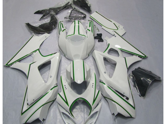 2007-2008 Gloss White Green Pin Stripe Suzuki GSXR 1000 Fairings Canada
