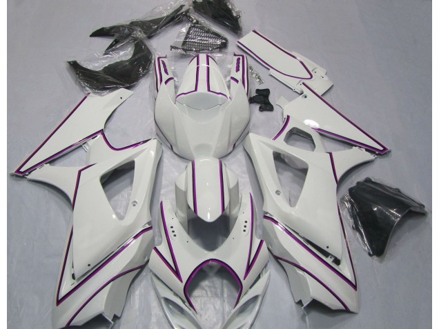 2007-2008 Gloss White Pink Pin Stripe Suzuki GSXR 1000 Fairings Canada 2007-2008 Gloss White Pink Pin Stripe Suzuki GSXR 1000 Fairings Canada