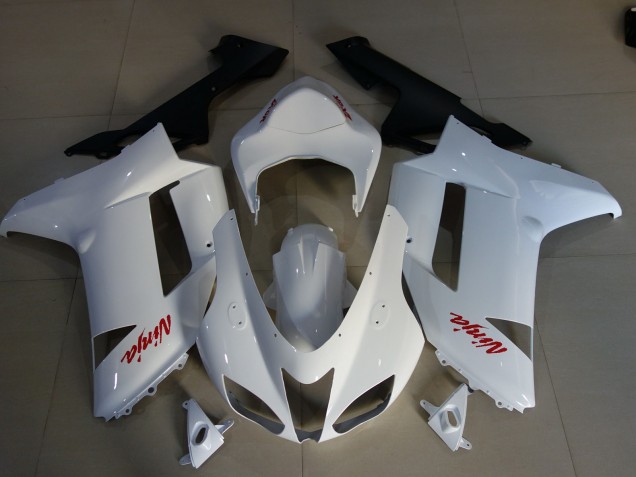 2007-2008 Gloss White & Red Logos Kawasaki ZX6R Fairings Canada