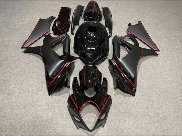 2007-2008 Matte and Gloss Black & Red Trim Suzuki GSXR 1000 Fairings Canada