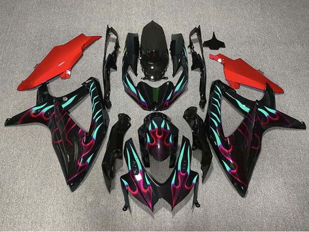 2008-2010 Red and Cyan Flame Suzuki GSXR 600-750 Fairings Canada
